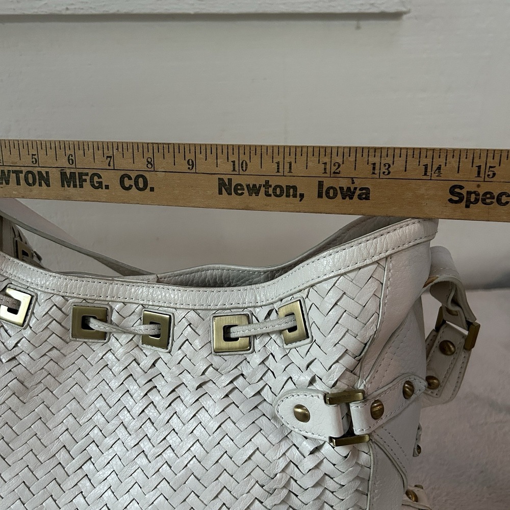 Cole Haan "Village Weave" SU06 Ivory Leather Woven Shoulder Bag Tote Boho Chic - Picture 6 of 12